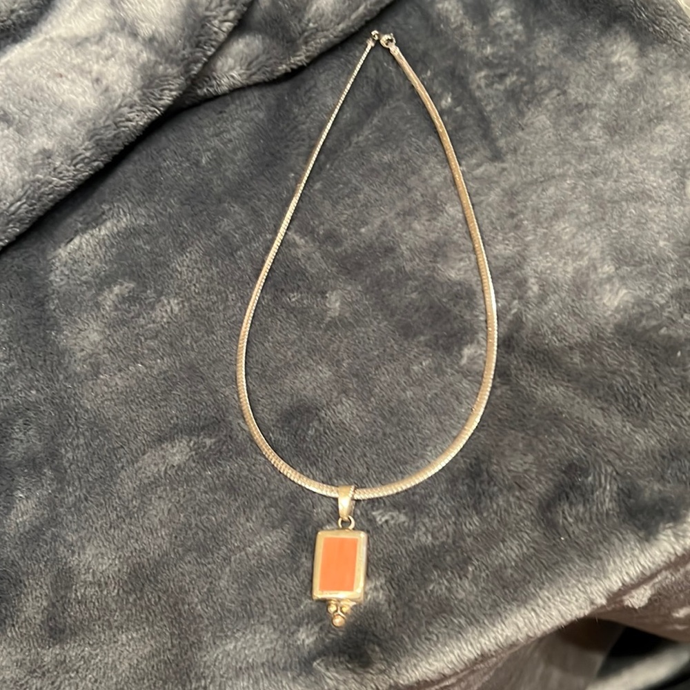 Mexican Silver Necklace with Coral Pendant